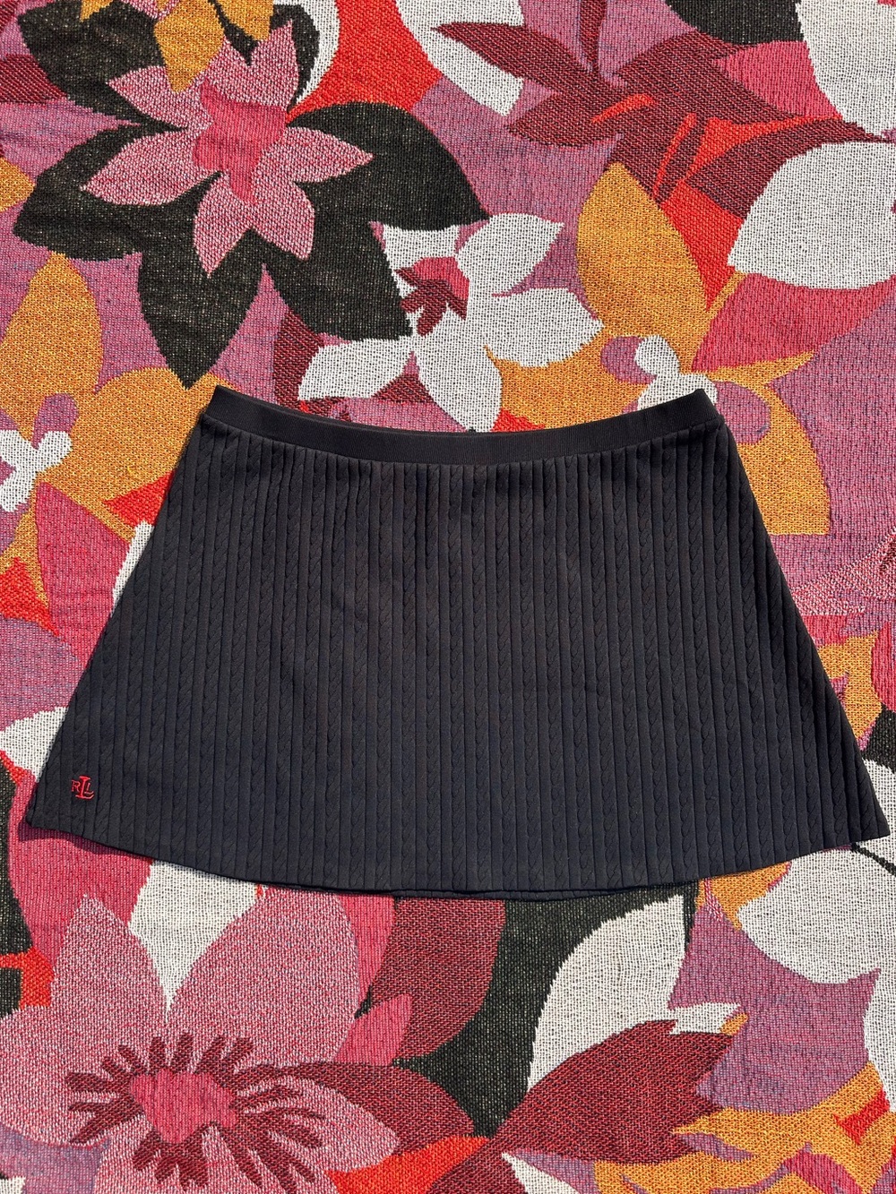 Vintage Lauren Ralph Lauren Black Ribbed Cable Knit Mini Tennis Skirt Y2K
